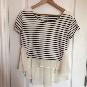 FREE PEOPLE Navy Stripe Flowey  Top See Thru Size2